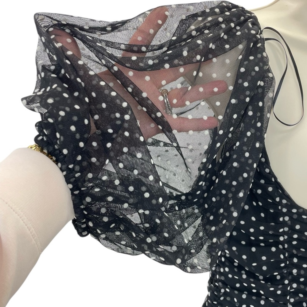 Zara Blogger Fav Ruched Mini Dress Puff Sleeves Large Black/White - Picture 2 of 16